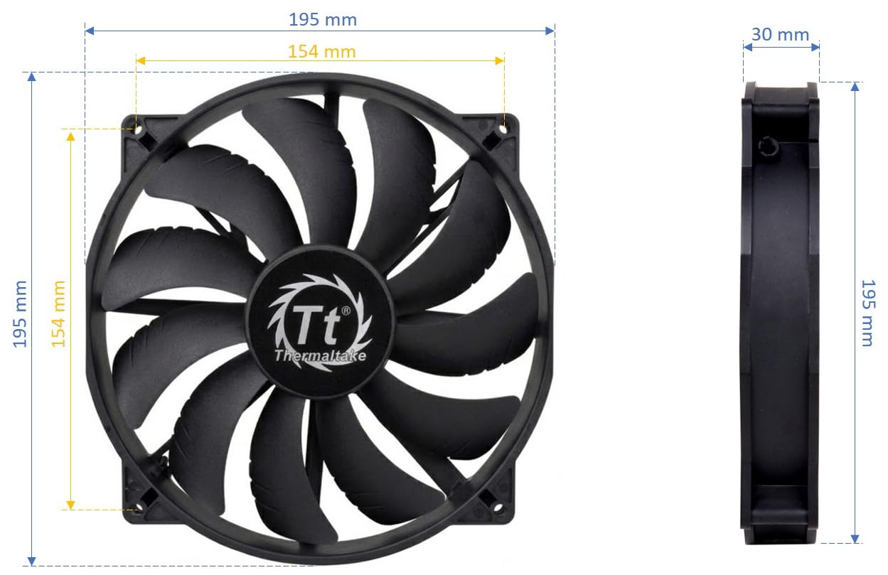 Thermaltake 200mm Pure 20 Series Black 200x30mm Thick Quiet High Airflow Case Fan with Anti-Vibration Mounting System Cooling CL-F015-PL20BL-A - Image 3