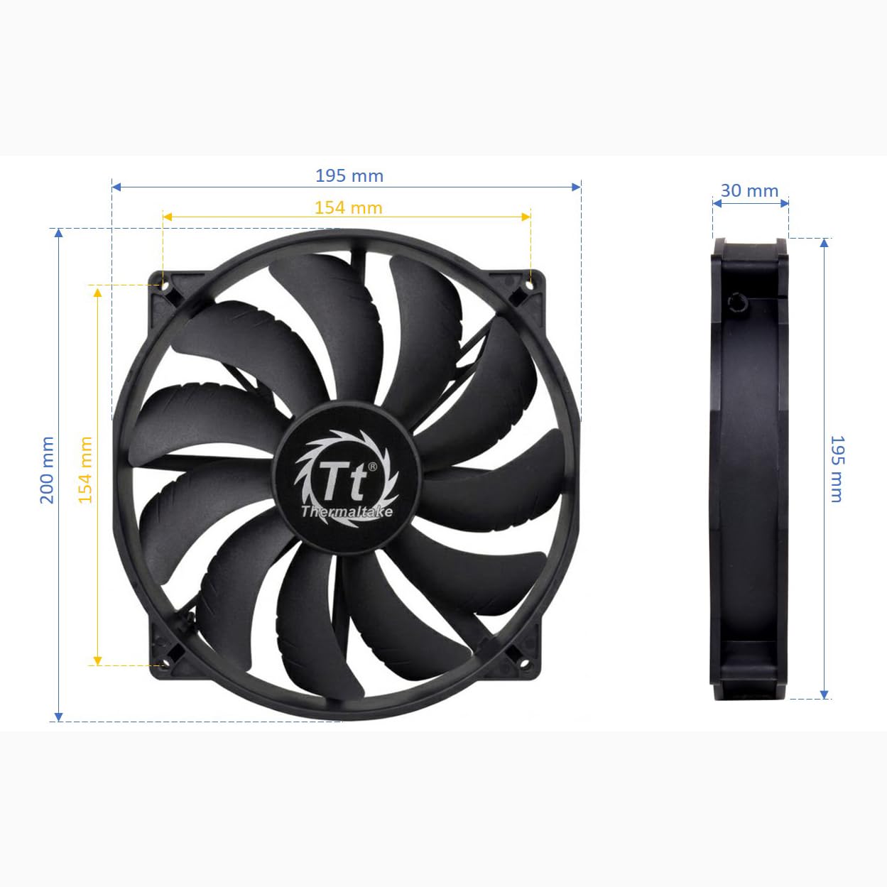 Thermaltake 200mm Pure 20 Series Black 200x30mm Thick Quiet High Airflow Case Fan with Anti-Vibration Mounting System Cooling CL-F015-PL20BL-A - Image 4