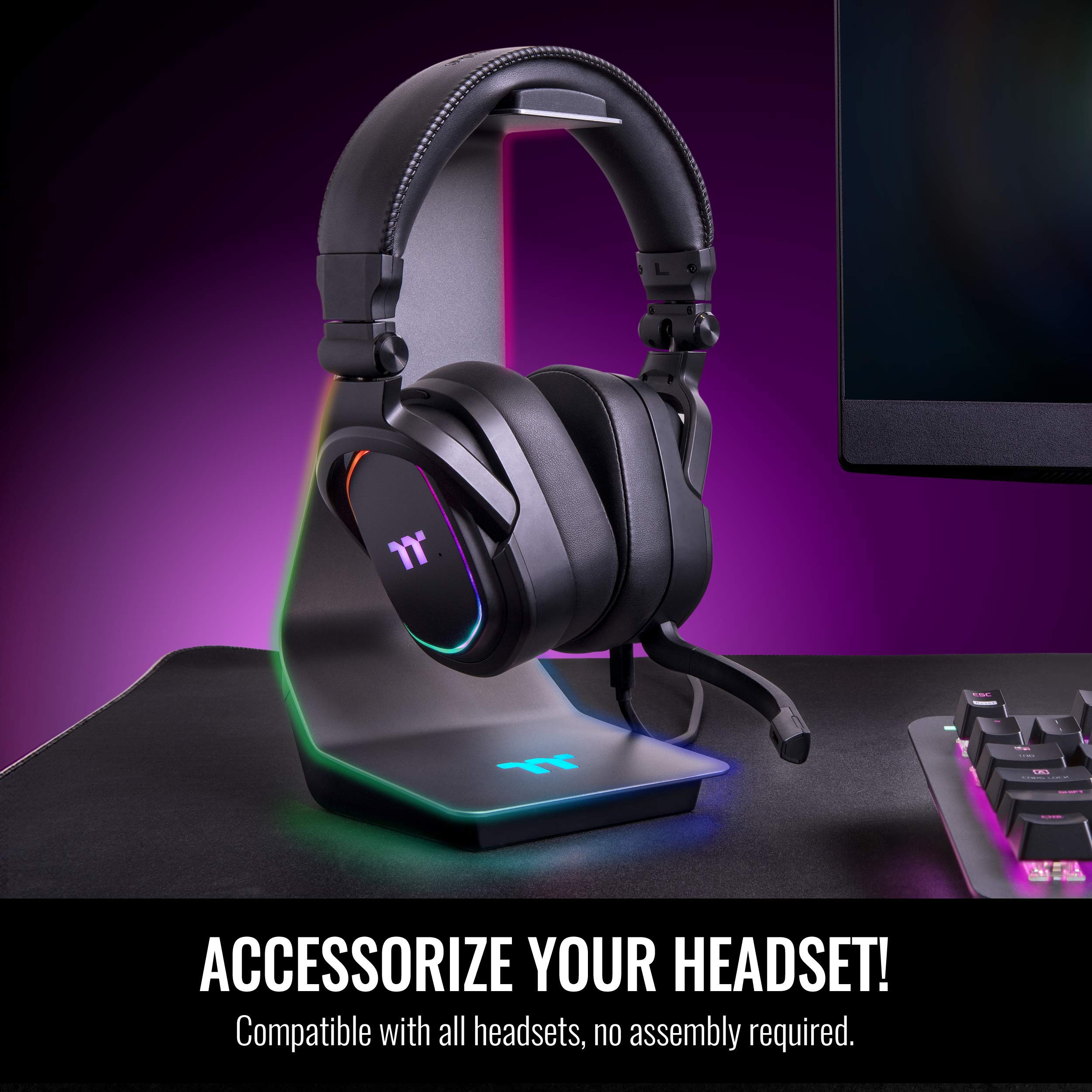 Thermaltake Argent HS1 RGB Gaming Headset Stand with 3.5mm AUX and 2 USB Ports, Aluminum Headphone Holder Hanger Rack, sync Lighting Effects TT RGB Plus Products. GEA-HS1-THSSIL-01 - Image 3