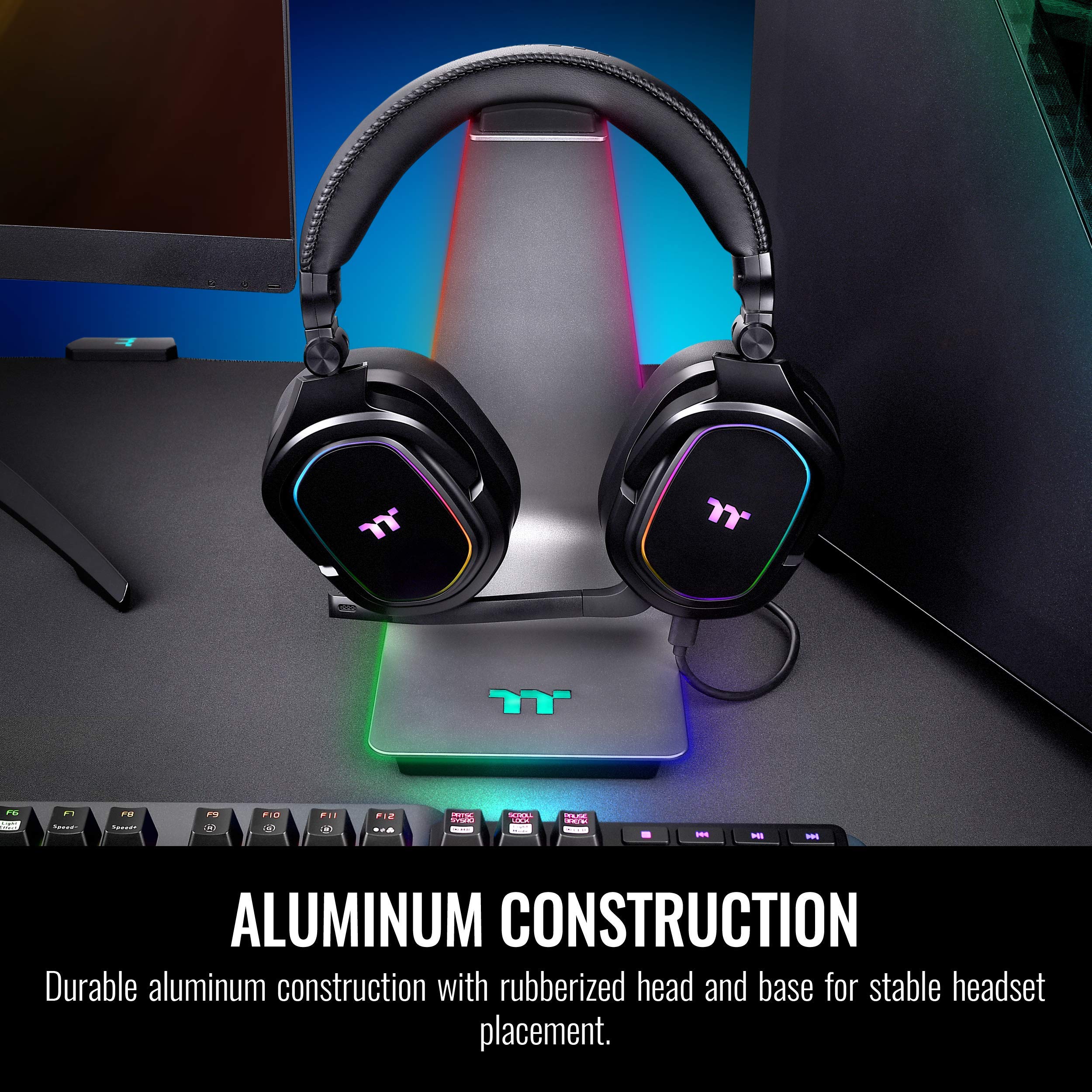 Thermaltake Argent HS1 RGB Gaming Headset Stand with 3.5mm AUX and 2 USB Ports, Aluminum Headphone Holder Hanger Rack, sync Lighting Effects TT RGB Plus Products. GEA-HS1-THSSIL-01 - Image 4