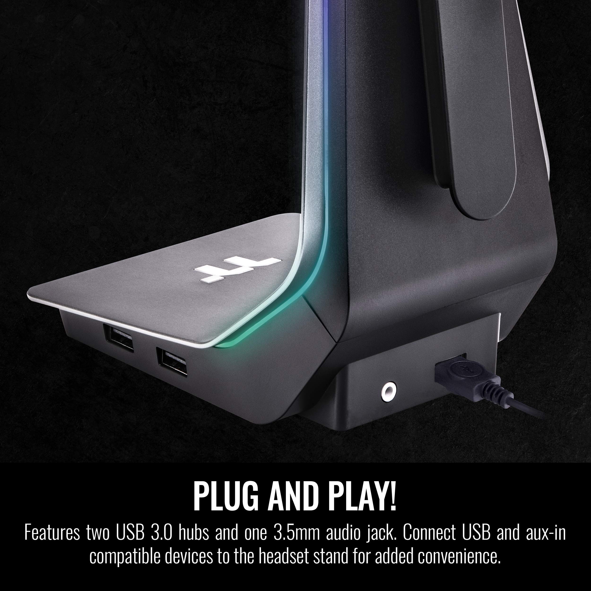 Thermaltake Argent HS1 RGB Gaming Headset Stand with 3.5mm AUX and 2 USB Ports, Aluminum Headphone Holder Hanger Rack, sync Lighting Effects TT RGB Plus Products. GEA-HS1-THSSIL-01 - Image 5