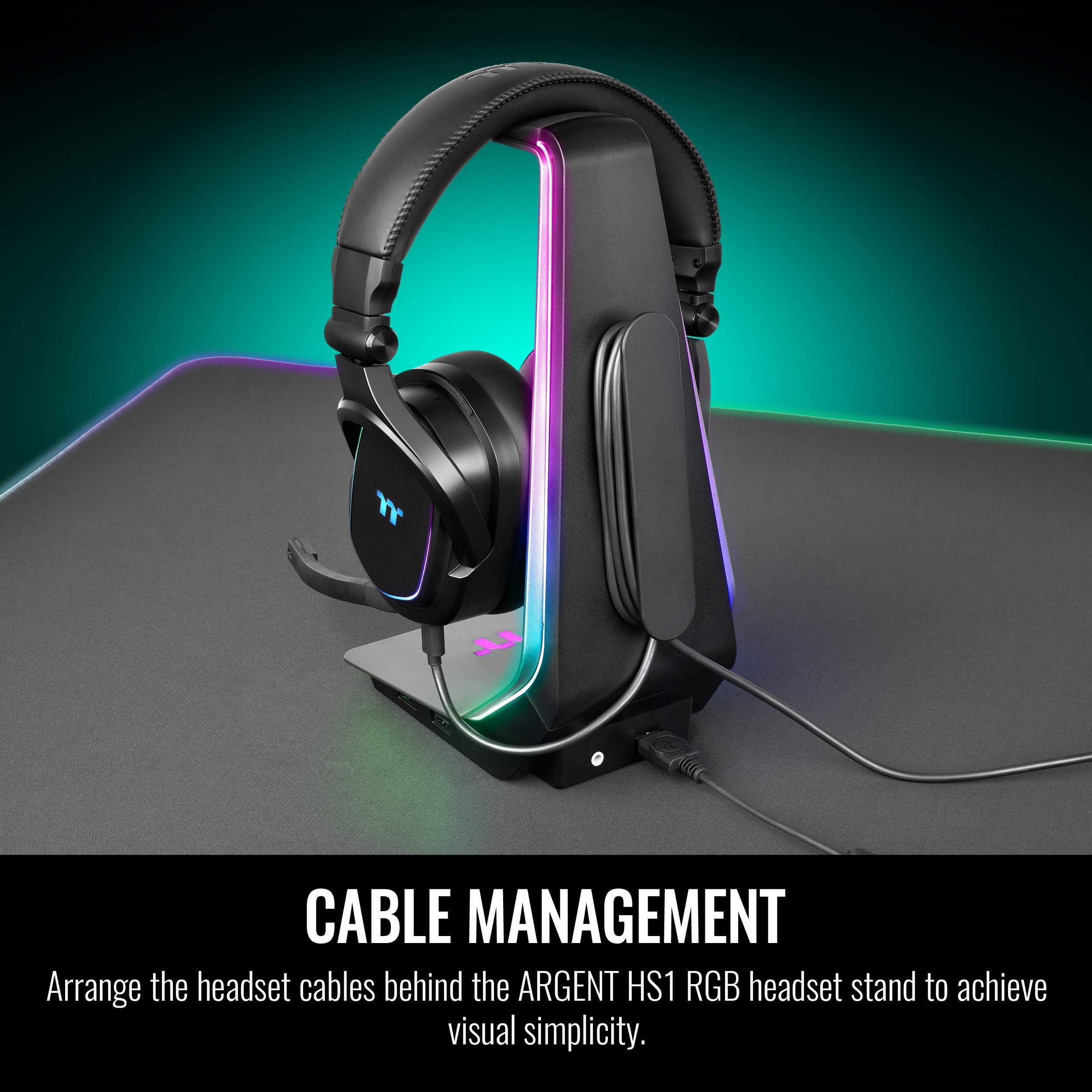 Thermaltake Argent HS1 RGB Gaming Headset Stand with 3.5mm AUX and 2 USB Ports, Aluminum Headphone Holder Hanger Rack, sync Lighting Effects TT RGB Plus Products. GEA-HS1-THSSIL-01 - Image 6