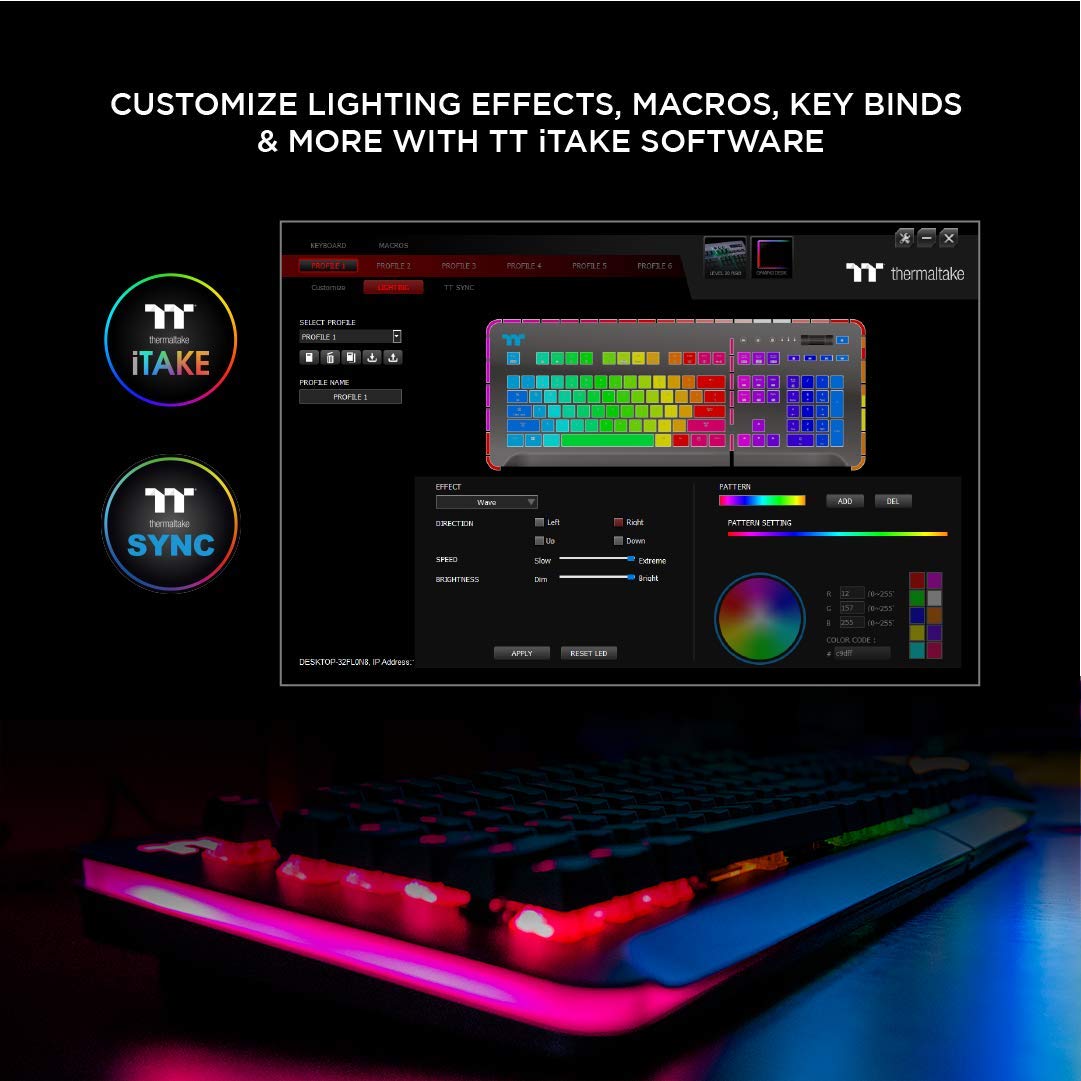 Thermaltake Level 20 RGB Titanium Aluminum Gaming Keyboard Cherry MX Silver Switches, 16.8M Color RGB, 32 color zone options, support Alexa Voice Control, Razer Chroma Sync compatible KB-LVT-SSSRUS-01 - Image 6