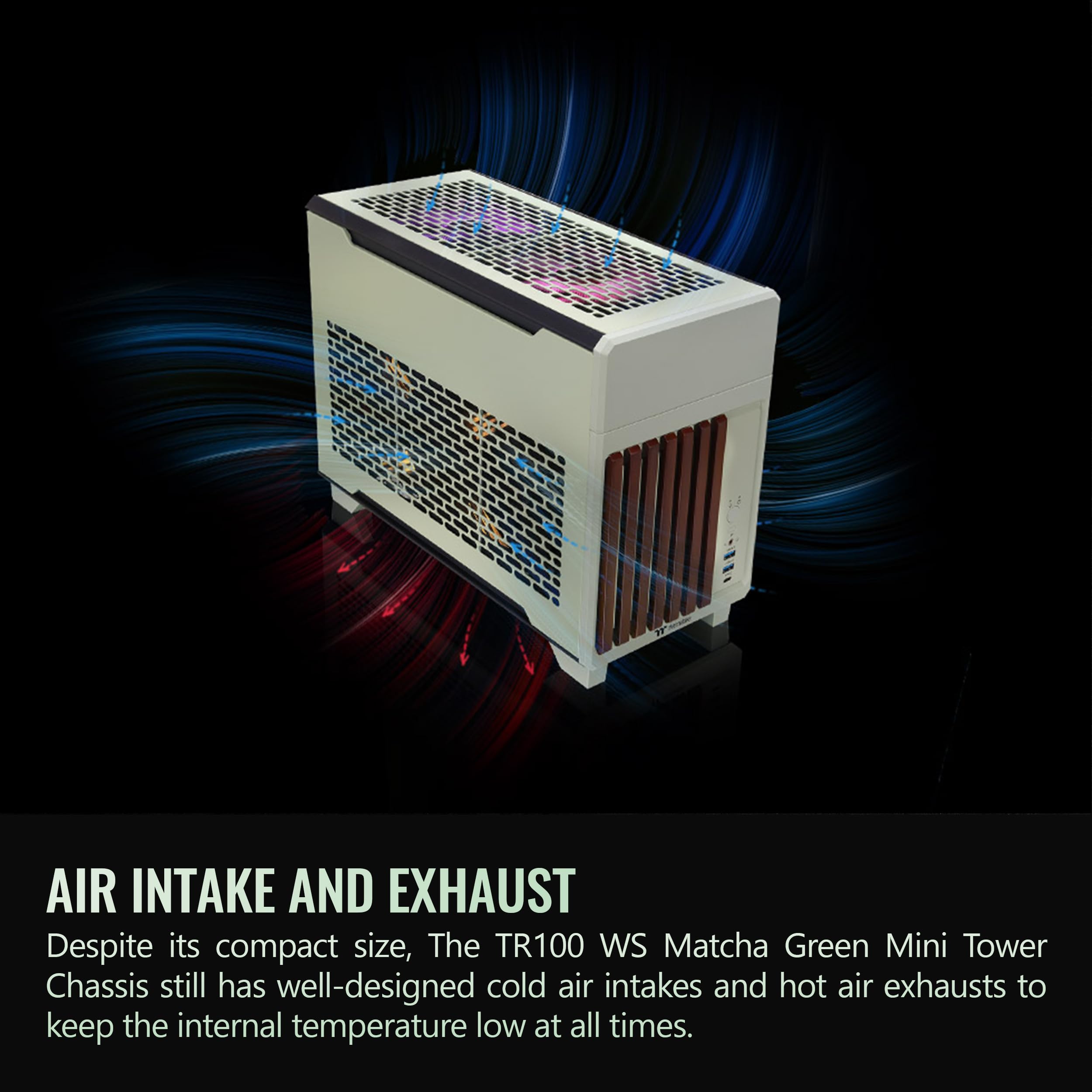 Thermaltake TR100 WS; Wood Front Trim; mITX Support; 18.9 Liters; PCIe 4.0 Riser Cable Included; 360mm GPU Clearance; 280mm Radiator Support; Removable PCIe Bracket; Matcha Green; CA-11A-00SENN-WS - Image 6