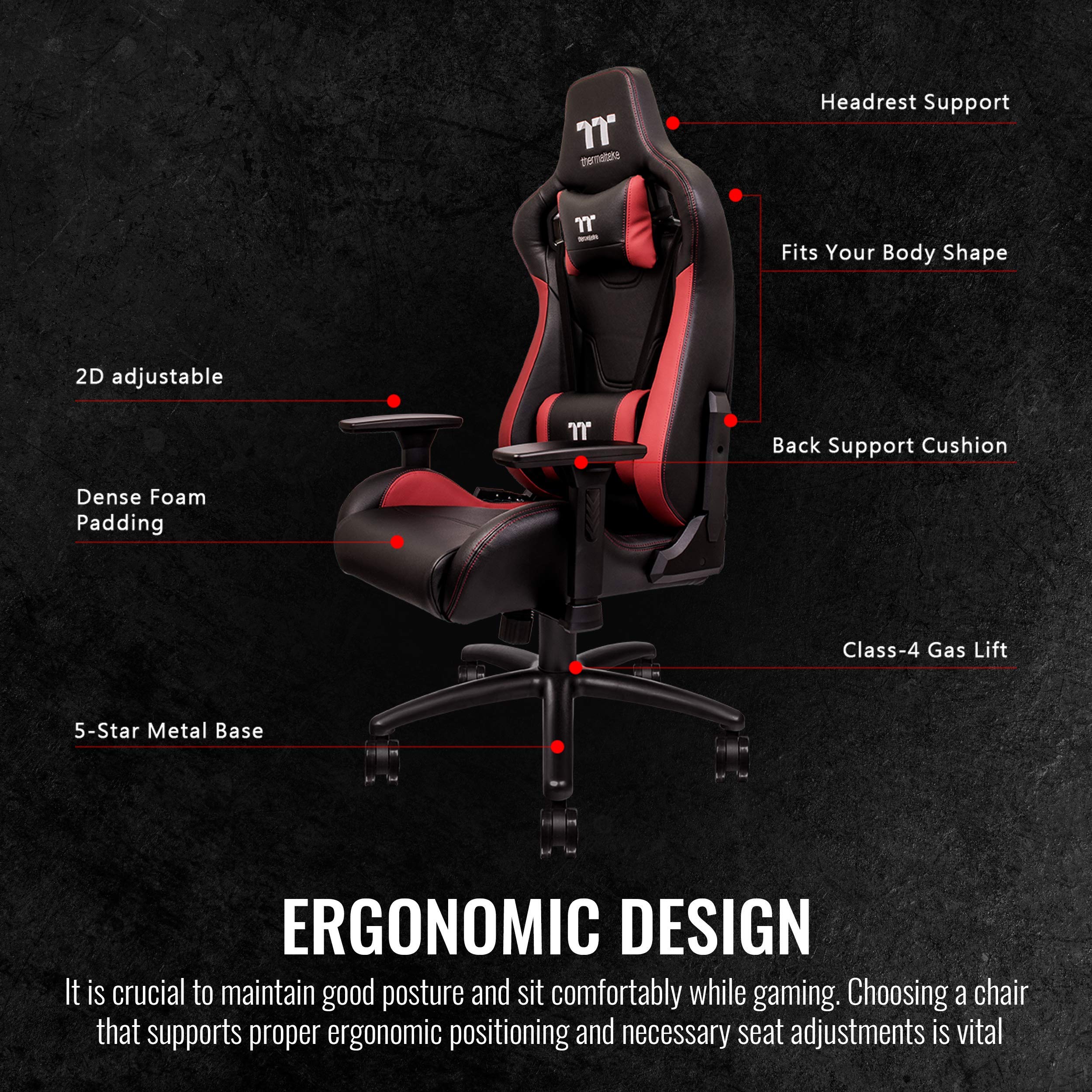 Thermaltake U-Fit Black-Red Gaming Chair GGC-UFT-BRMWDS-01 - Image 4