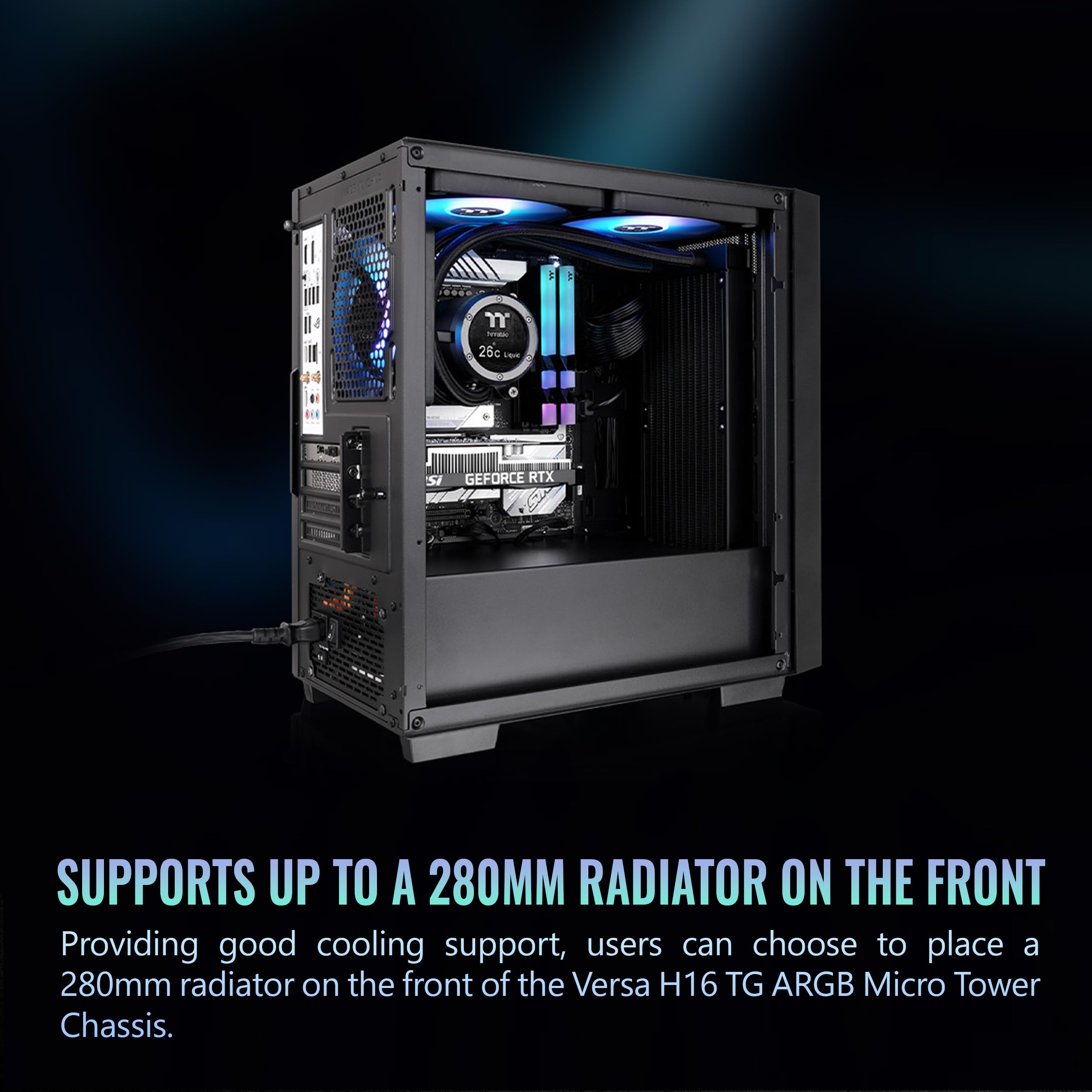 Thermaltake Versa H16 TG ARGB Black Micro ATX Tower Case; Tempered Glass Side Panel; 3 Pre-Installed ARGB Fans; CA-1Y8-00S1WN-02; 3 Year Warranty - Image 4